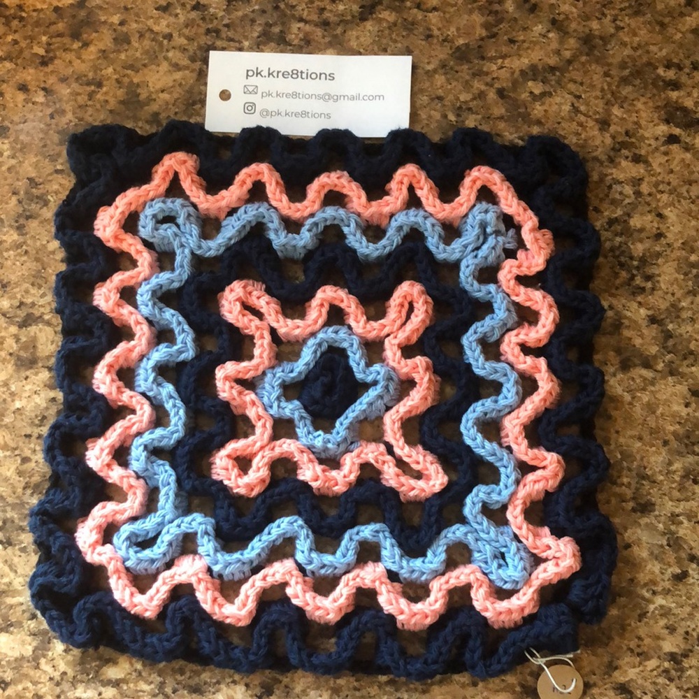 Handmade Crochet Hot Pad Blue Tangerine